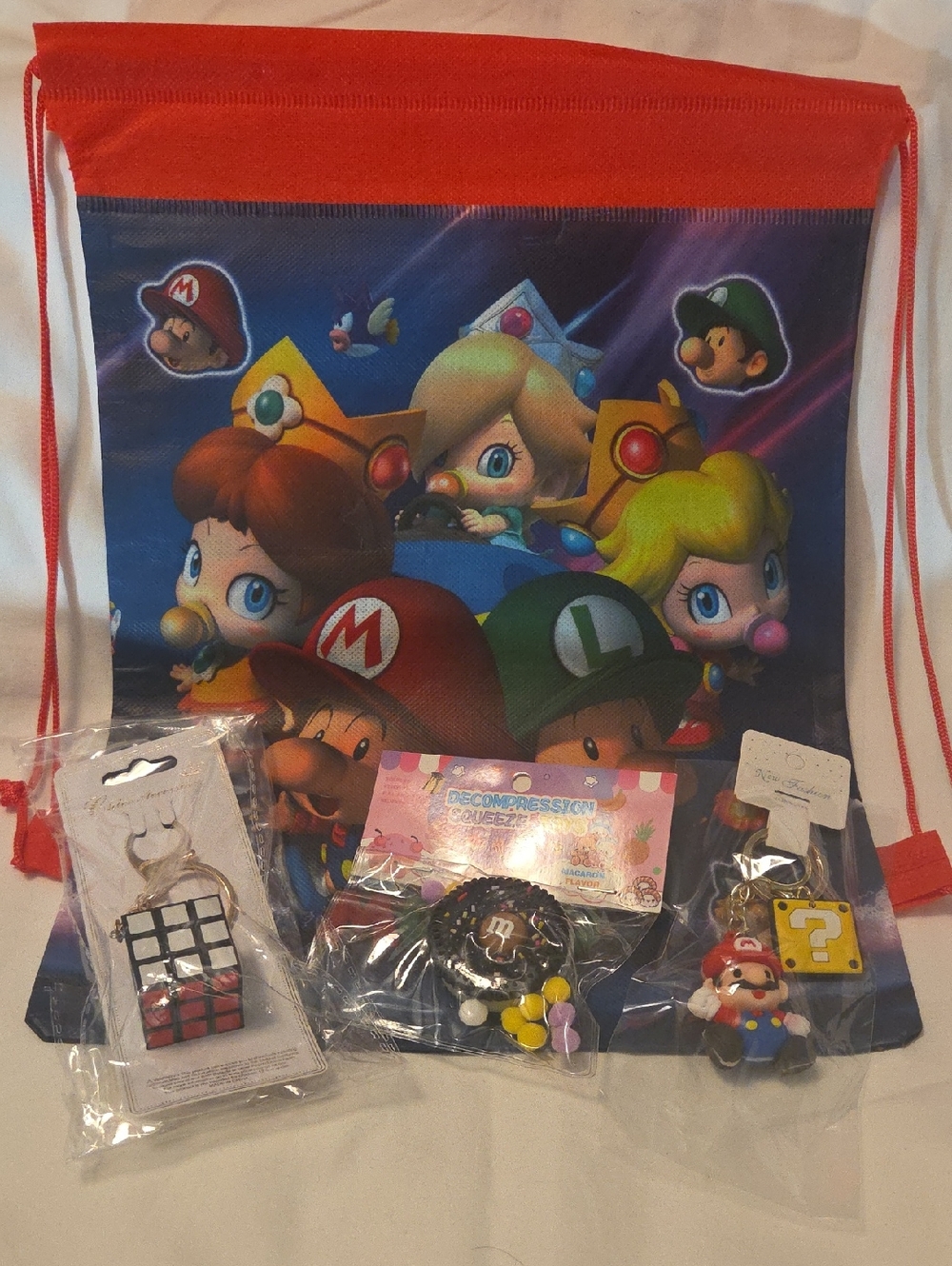 All 4 Items - Super Mario Kids Sling Bag with Mario Keychain - Kids Toys